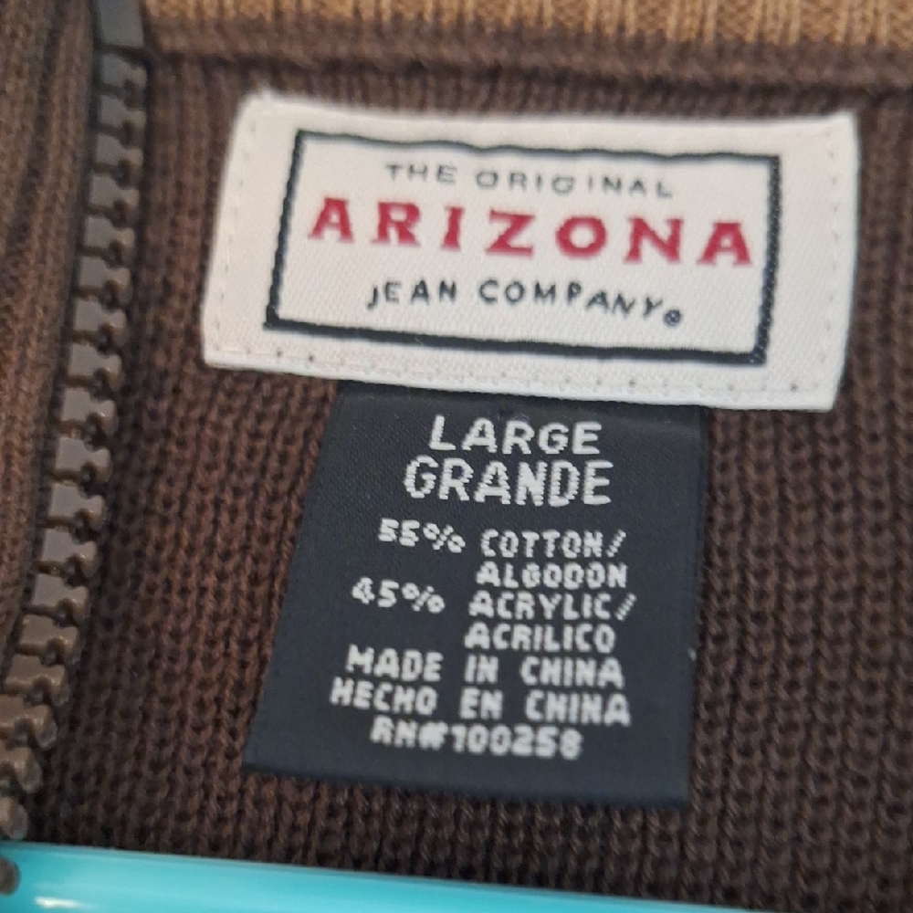 3/$20--Brown Knit Zip Up Men's Sweater With Stripes And Crew Neck, Sz. L., NWOT - Picture 11 of 13